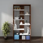Darryl Bookcase - Frosty white & Walnut